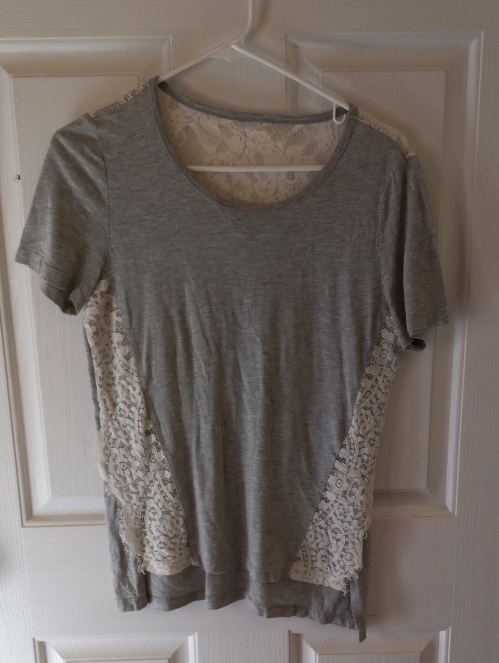 French Connection Gray lace trim t-shirt women's size S